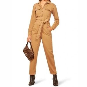 Reformation Jeans Kendall Jumpsuit Desert Tan Utility Boiler Suit Womens 12